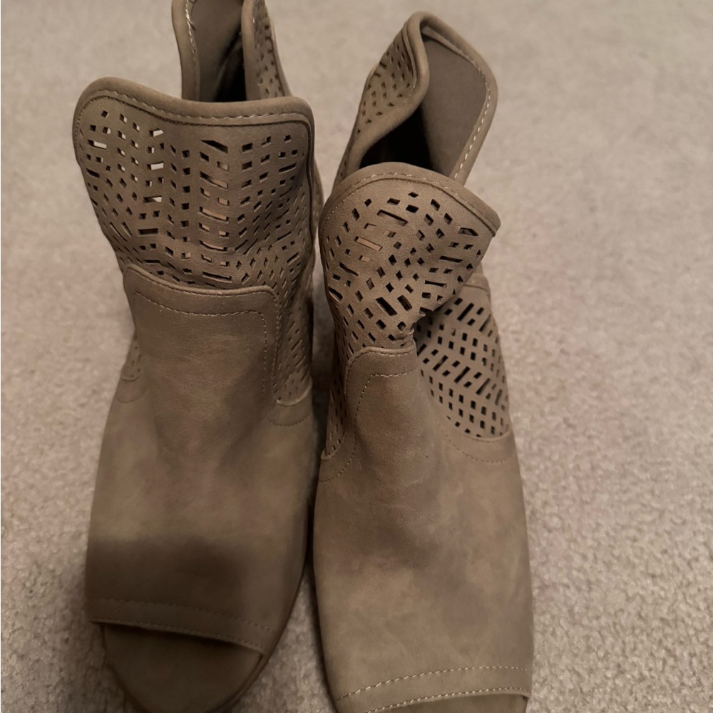 Soda Taupe Ankle Boots with Perforated Detailing